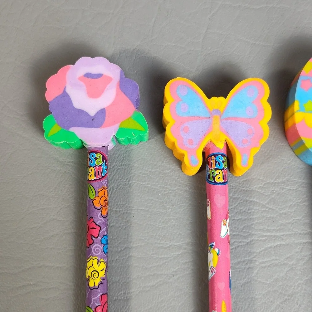 Vintage Lisa Frank Easter Pencils With Large Eraser Tops 6 Pieces Unsharpened